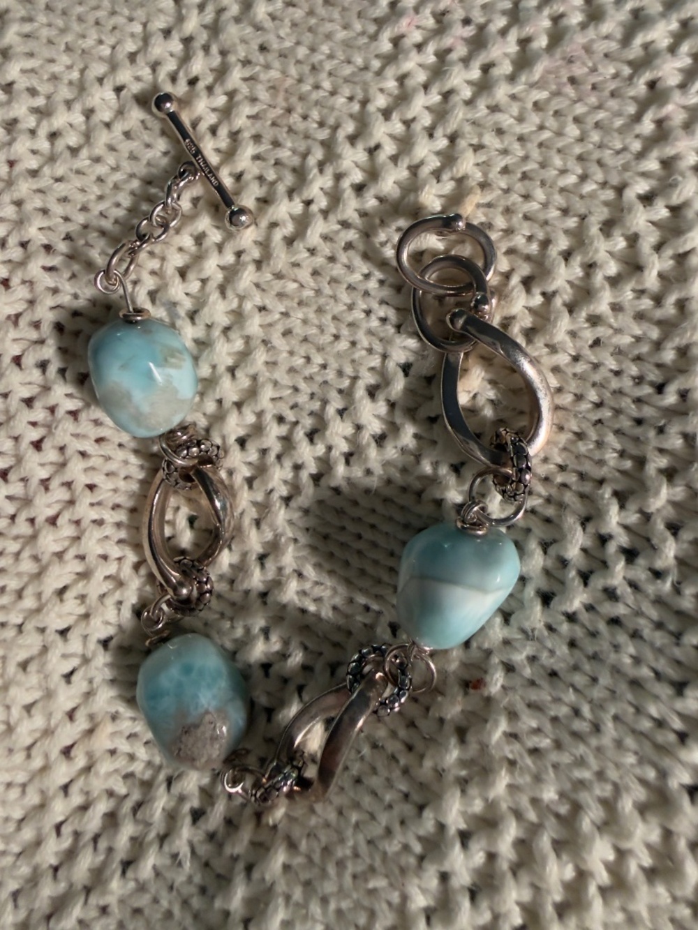 Michael Dawkins 925 Sterling Silver, Cabochon Larimar 8” Bracelet